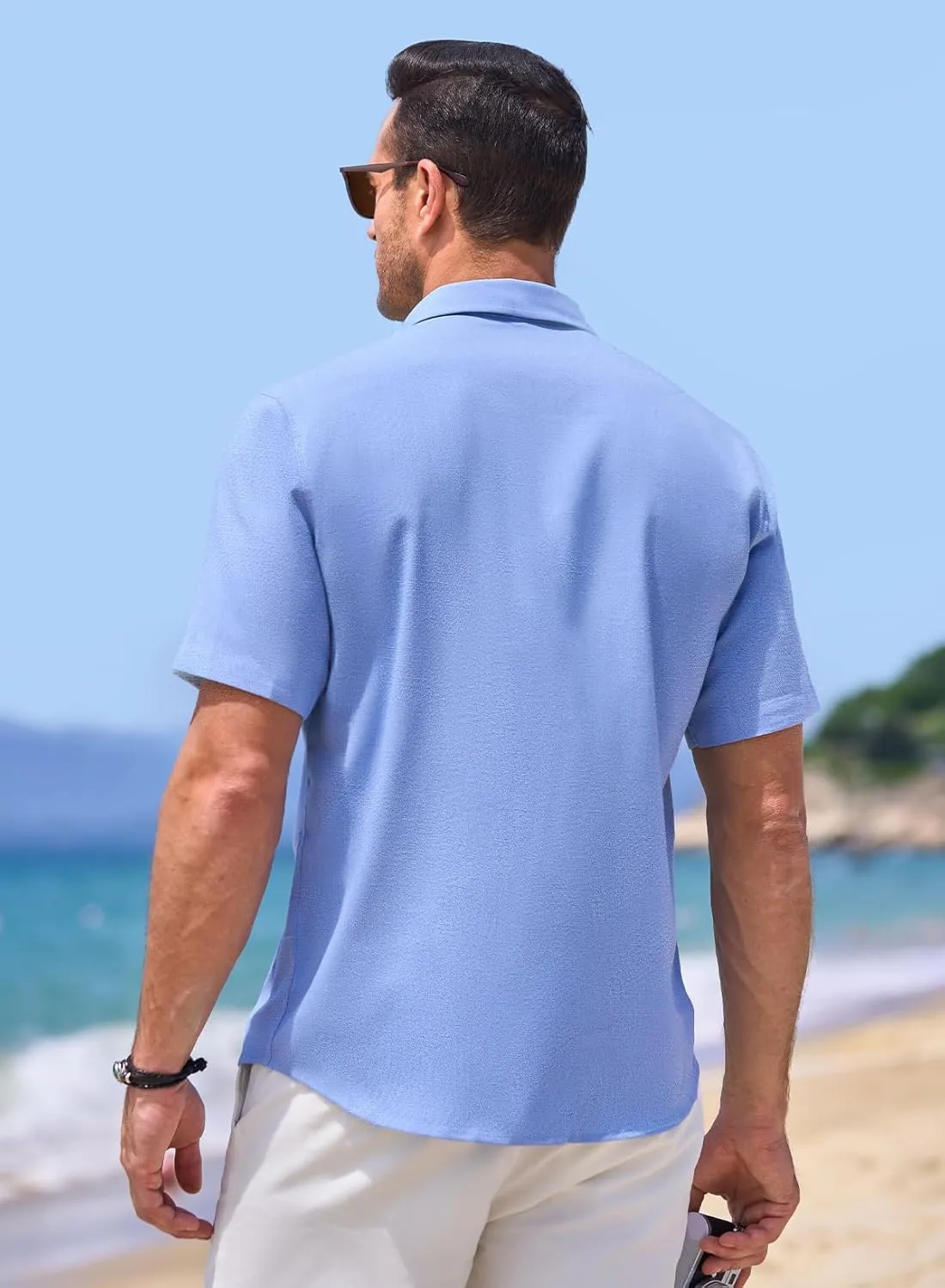 JMIERR Men‘s Linen Shirts Short Sleeve Summer Button Down Casual Beach Hawaiian Shirt with Pocket