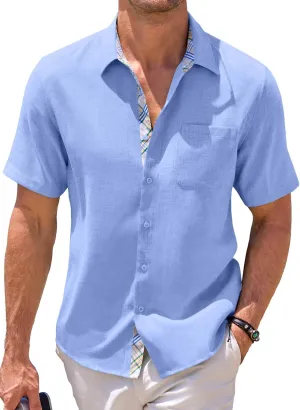 JMIERR Men‘s Linen Shirts Short Sleeve Summer Button Down Casual Beach Hawaiian Shirt with Pocket