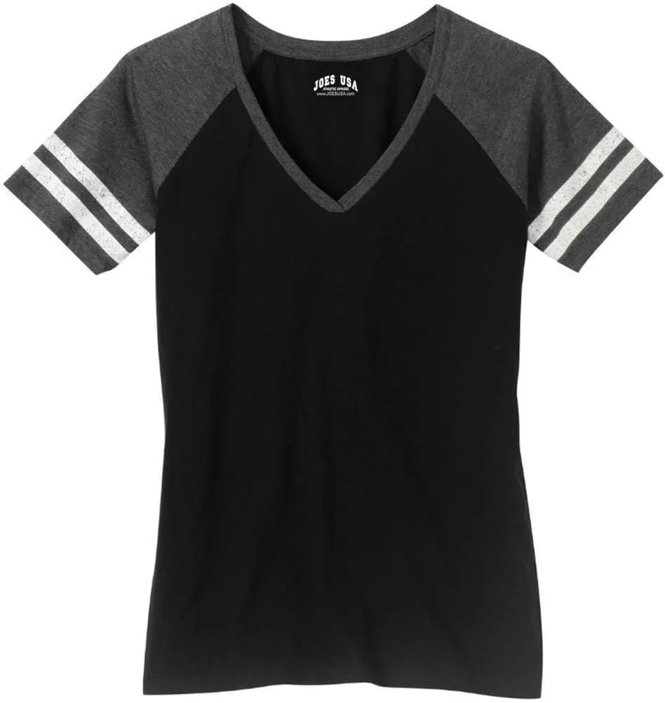Joe's USA Ladies Distressed Retro V-Neck T-Shirts. Ladies Sizes: XS-4XL