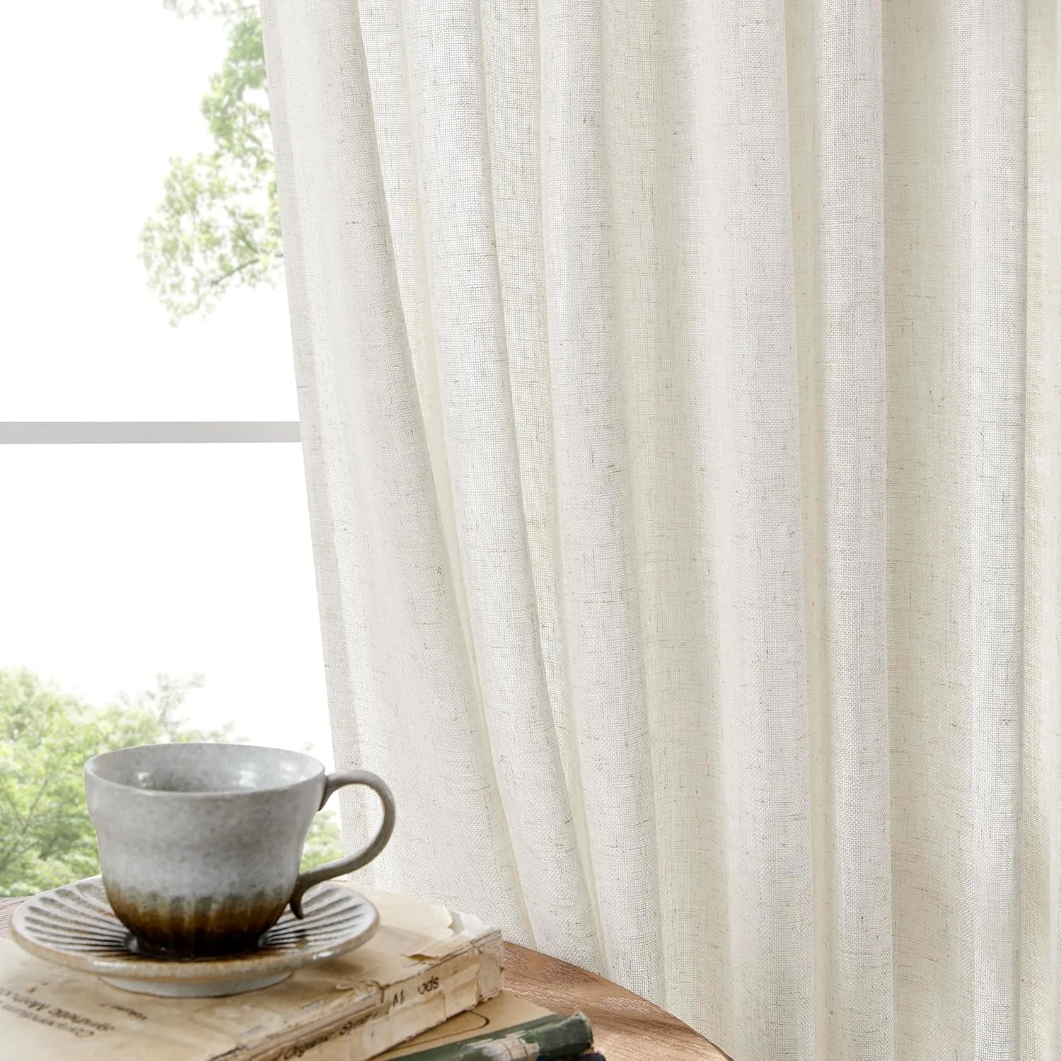Joydeco Linen Curtains 96 Inch Length 2 Panel Sets for Living Room Bedroom, Light Filtreing Drapes with Back Tab Rod Pockets (96" L x 52" W, Beige)