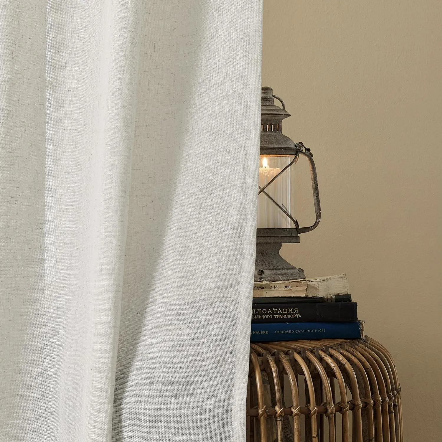 Joydeco Linen Curtains 96 Inch Length 2 Panel Sets for Living Room Bedroom, Light Filtreing Drapes with Back Tab Rod Pockets (96" L x 52" W, Beige)