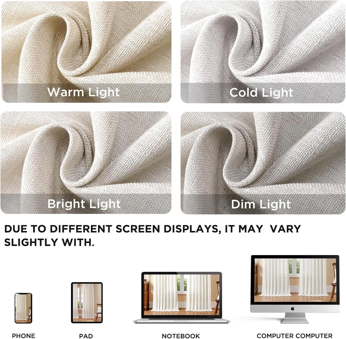 Joydeco Linen Curtains 96 Inch Length 2 Panel Sets for Living Room Bedroom, Light Filtreing Drapes with Back Tab Rod Pockets (96" L x 52" W, Beige)