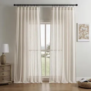 Joydeco Linen Curtains 96 Inch Length 2 Panel Sets for Living Room Bedroom, Light Filtreing Drapes with Back Tab Rod Pockets (96" L x 52" W, Beige)