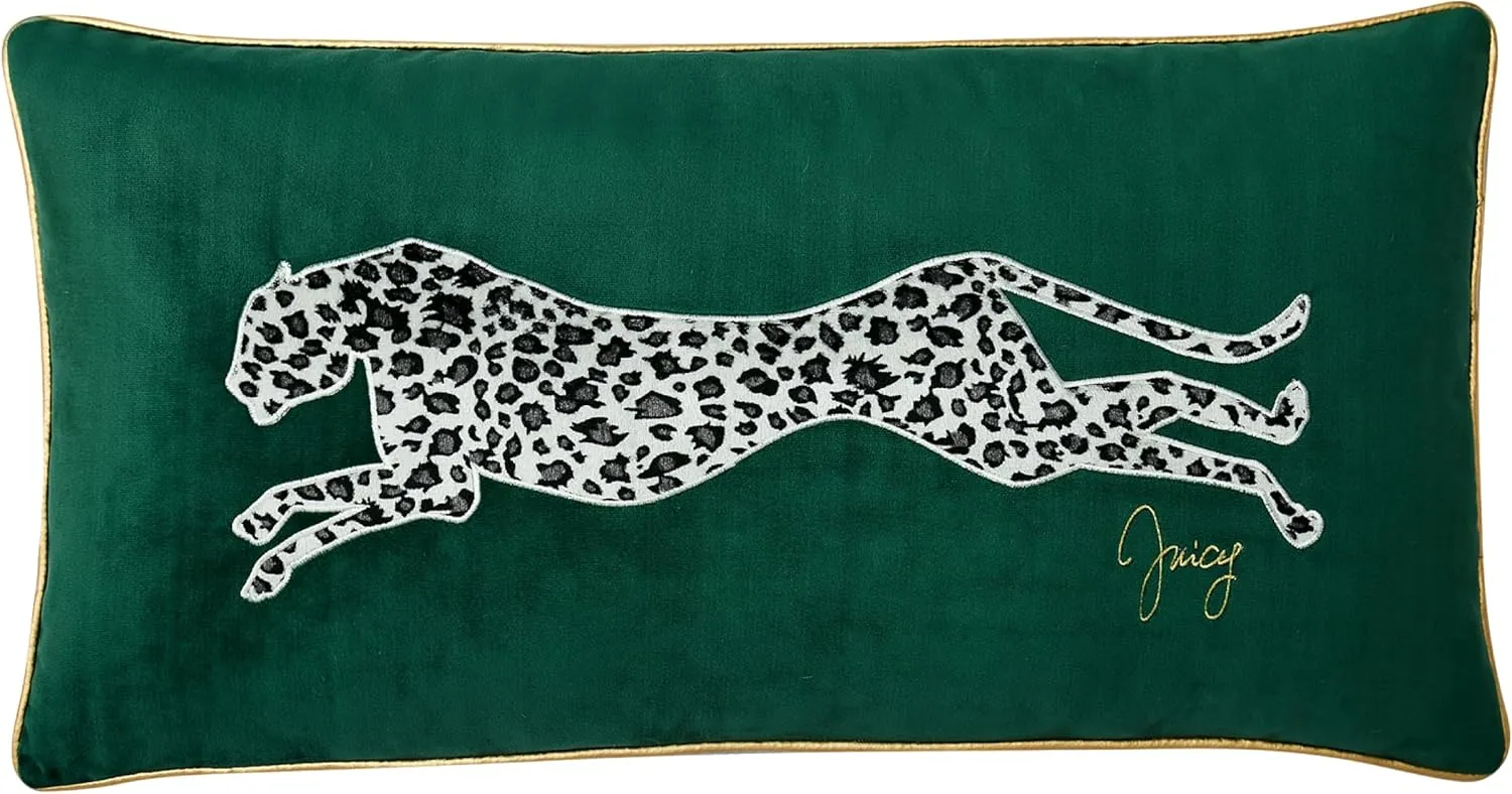 Juicy Couture Rectangle 1-Piece Decorative Accent, Premium Reversible Throw Pillow, Living Room and Bedroom Décor, 14"x24", Green