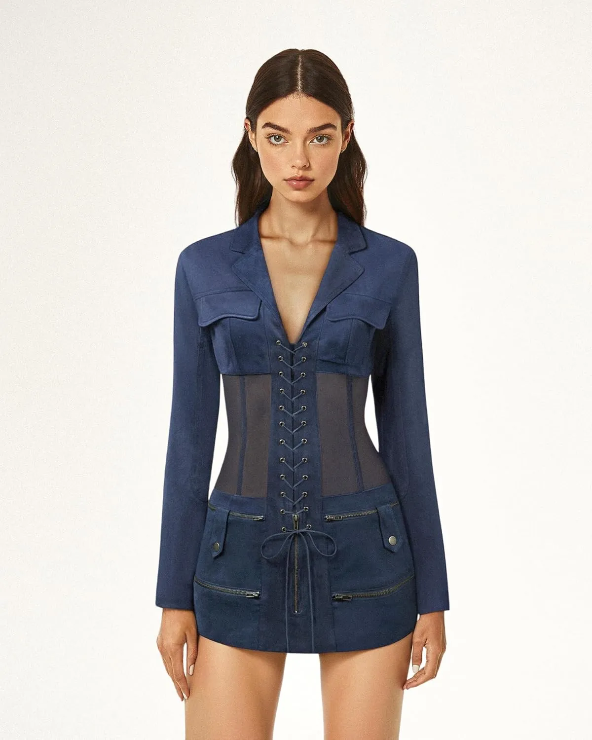 JW PEI Women's Suede Corset Jacket Mini Dress