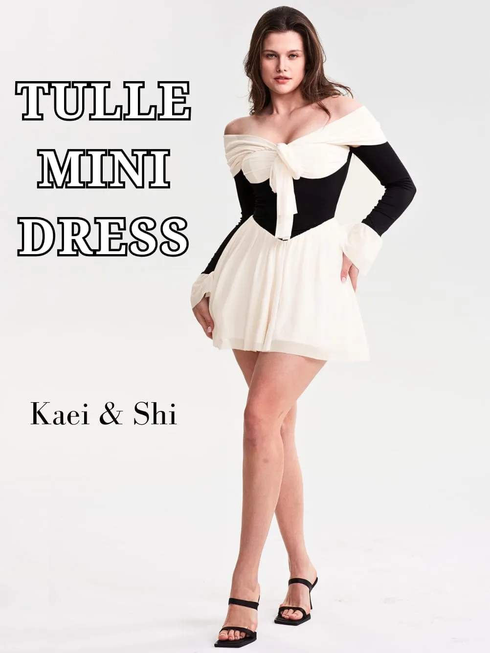 Kaei&Shi Date Night Dresses for Women, Cute Tulle Bell Flare, Homecoming Birthday Dinner, Sexy Off Shoulder Mini Long Sleeve