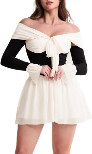Kaei&Shi Date Night Dresses for Women, Cute Tulle Bell Flare, Homecoming Birthday Dinner, Sexy Off Shoulder Mini Long Sleeve
