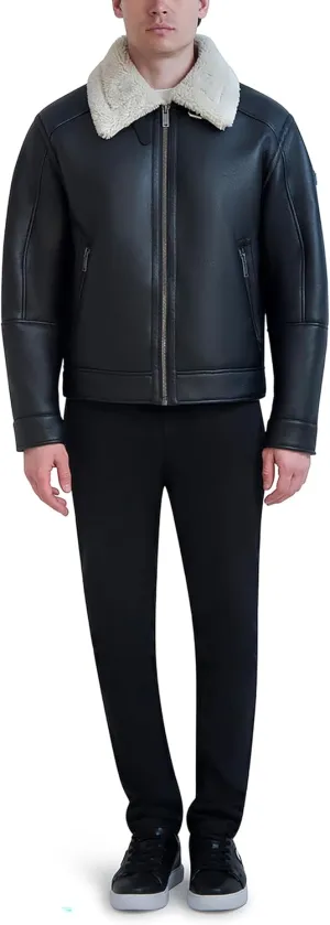 KARL LAGERFELD Paris Men's Faux Shearling Trim Aviator Jacket