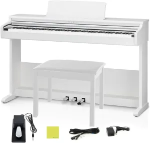 Kawai KDP75 Digital Piano in an Embossed White Finish Bundle with Kawai F-10H Damper Pedal and Liquid Audio Polishing Cloth
