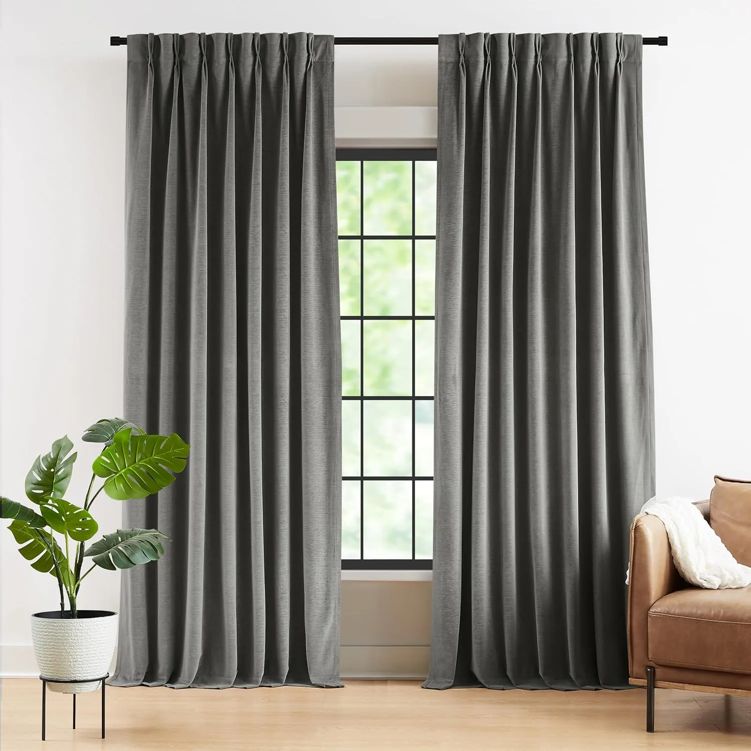 Kayne Studio Back Tab Velvet Pinch Pleated Curtains 84 Inch Long,Room Darkening Thermal Insulated Noise Reducing Window Treatments Drapesfor Living Room Pewter Gray,22 Hooks,2 Panels,38" x 84"