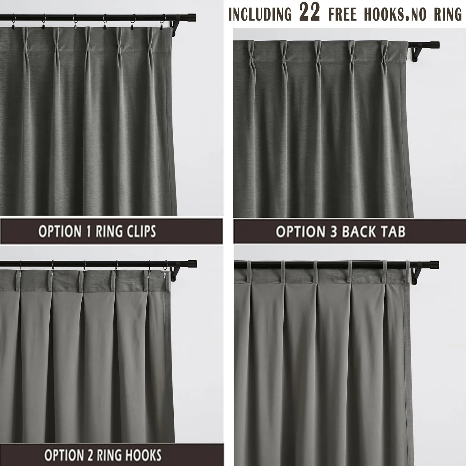 Kayne Studio Back Tab Velvet Pinch Pleated Curtains 84 Inch Long,Room Darkening Thermal Insulated Noise Reducing Window Treatments Drapesfor Living Room Pewter Gray,22 Hooks,2 Panels,38" x 84"
