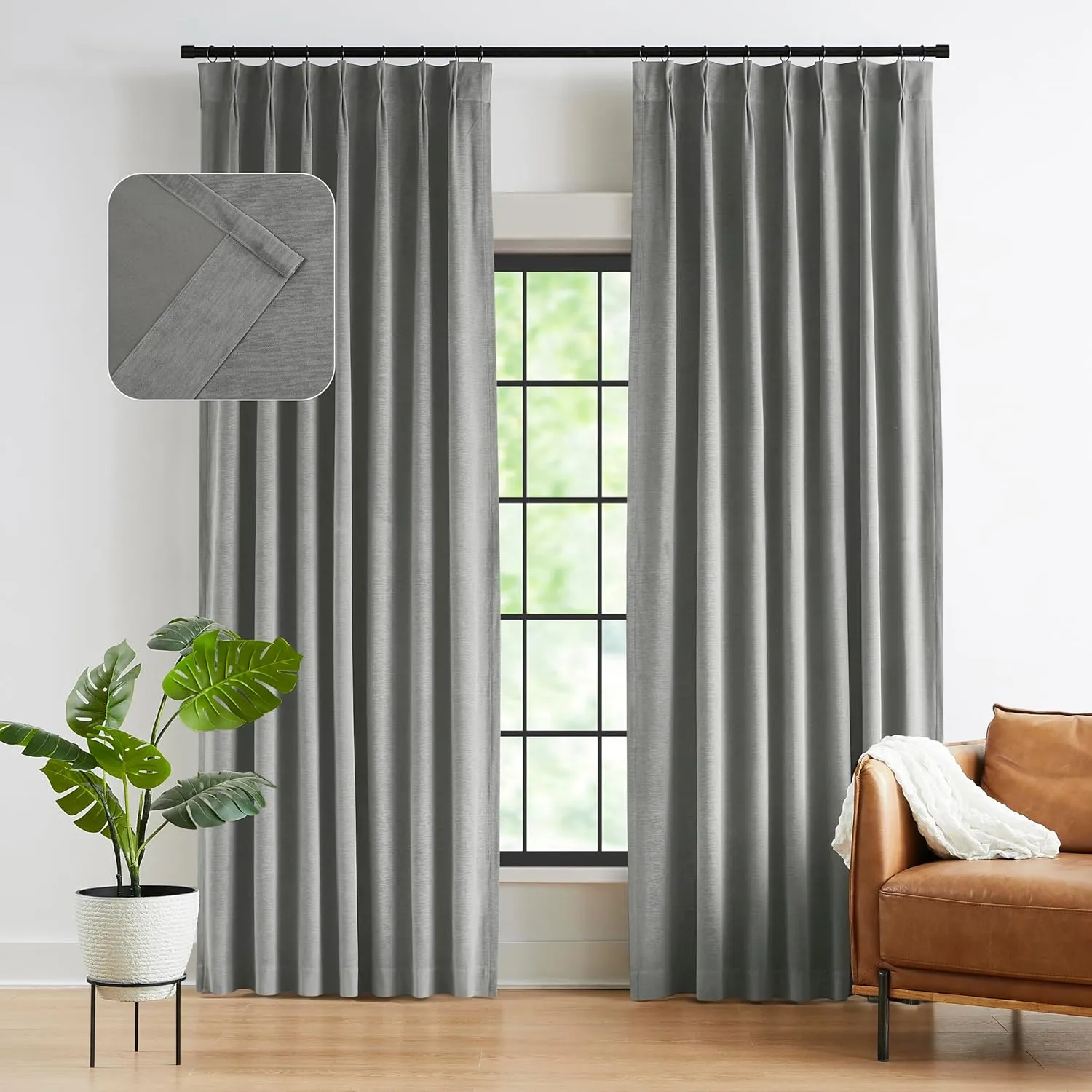 Kayne Studio Back Tab Velvet Pinch Pleated Curtains 84 Inch Long,Room Darkening Thermal Insulated Noise Reducing Window Treatments Drapesfor Living Room Pewter Gray,22 Hooks,2 Panels,38" x 84"