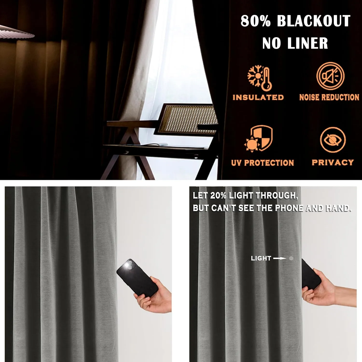 Kayne Studio Back Tab Velvet Pinch Pleated Curtains 84 Inch Long,Room Darkening Thermal Insulated Noise Reducing Window Treatments Drapesfor Living Room Pewter Gray,22 Hooks,2 Panels,38" x 84"