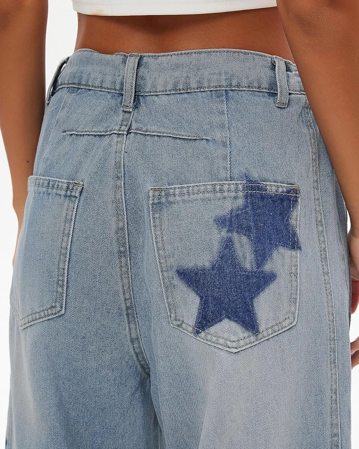 Kedera Women's Barrel Boyfriend Baggy Star Print Jeans Denim Pants Mid Rise Wide Leg Y2K Horseshoe Jeans Trendy
