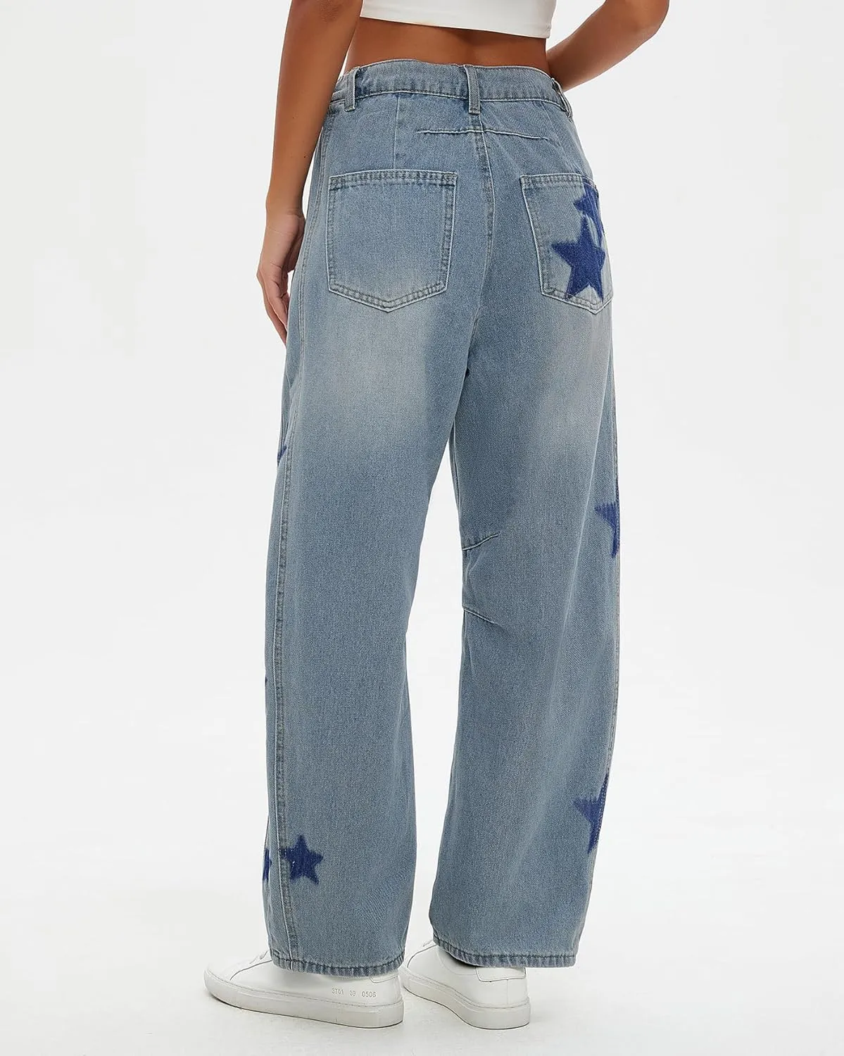 Kedera Women's Barrel Boyfriend Baggy Star Print Jeans Denim Pants Mid Rise Wide Leg Y2K Horseshoe Jeans Trendy
