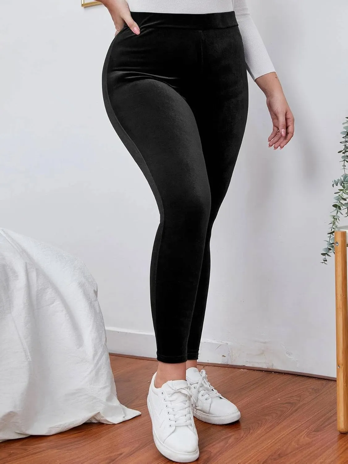 Kedera Women's High Waist Velvet Elastic Leggings Velvet Warm Yoga Pants Buttery Soft Velour Leggings