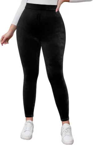 Kedera Women's High Waist Velvet Elastic Leggings Velvet Warm Yoga Pants Buttery Soft Velour Leggings