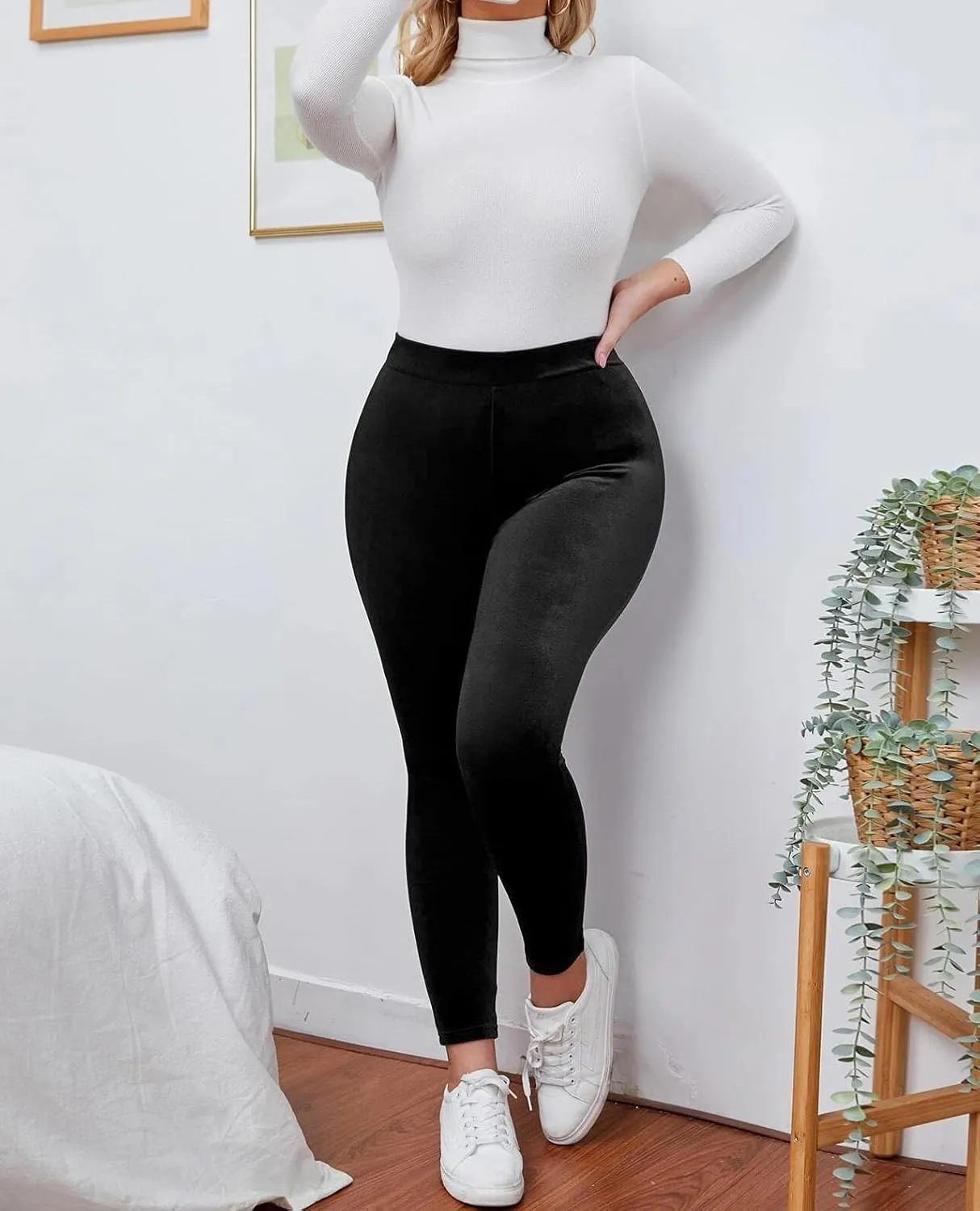 Kedera Women's High Waist Velvet Elastic Leggings Velvet Warm Yoga Pants Buttery Soft Velour Leggings