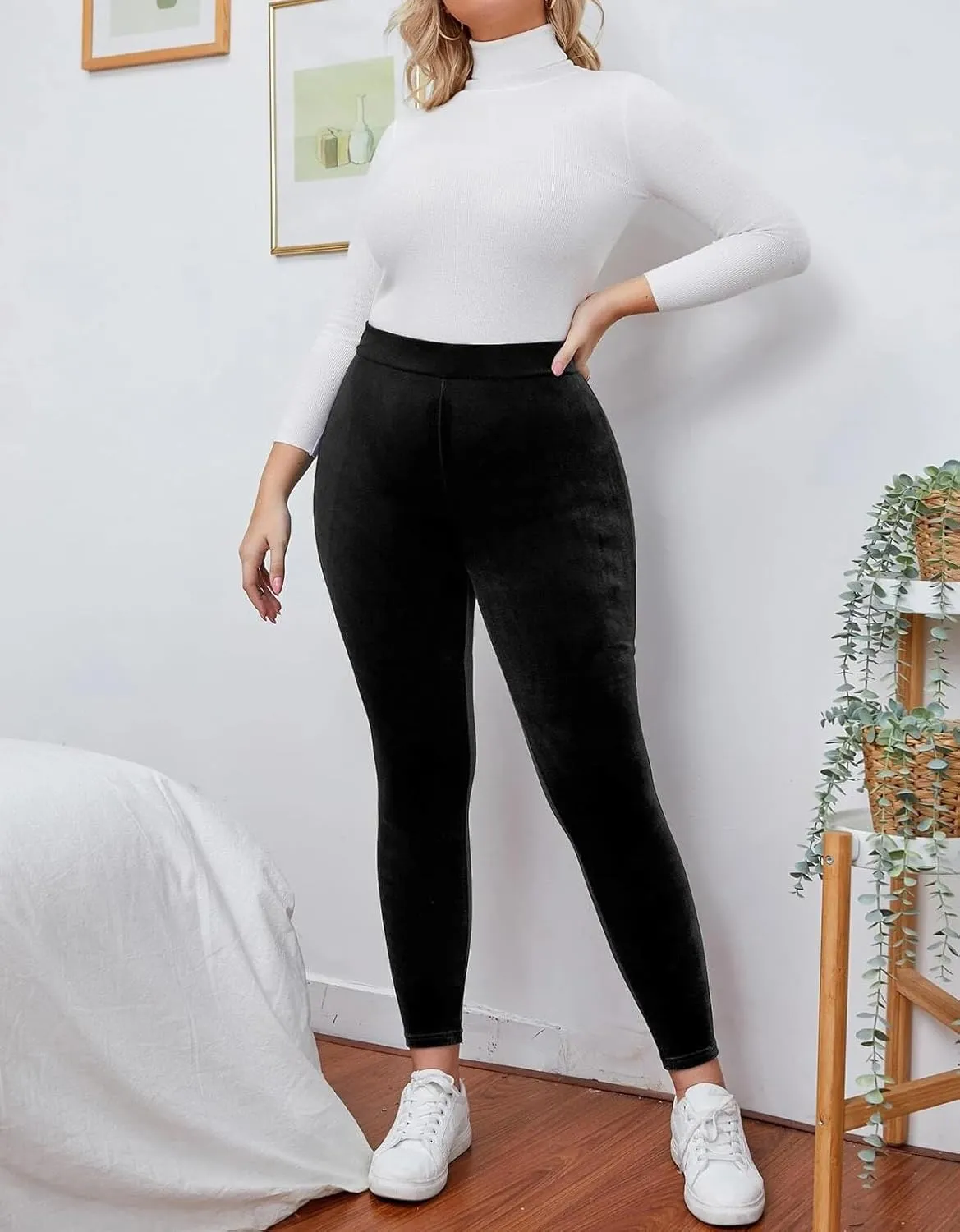Kedera Women's High Waist Velvet Elastic Leggings Velvet Warm Yoga Pants Buttery Soft Velour Leggings