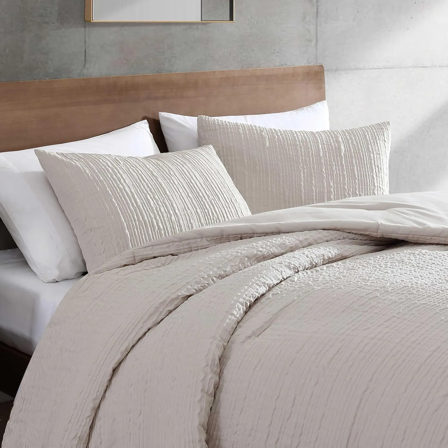 Kenneth Cole - King Comforter Set, Soft Bedding with Matching Shams, Embossed Modern Home Decor (Serenity Wavy Lines Beige, King)