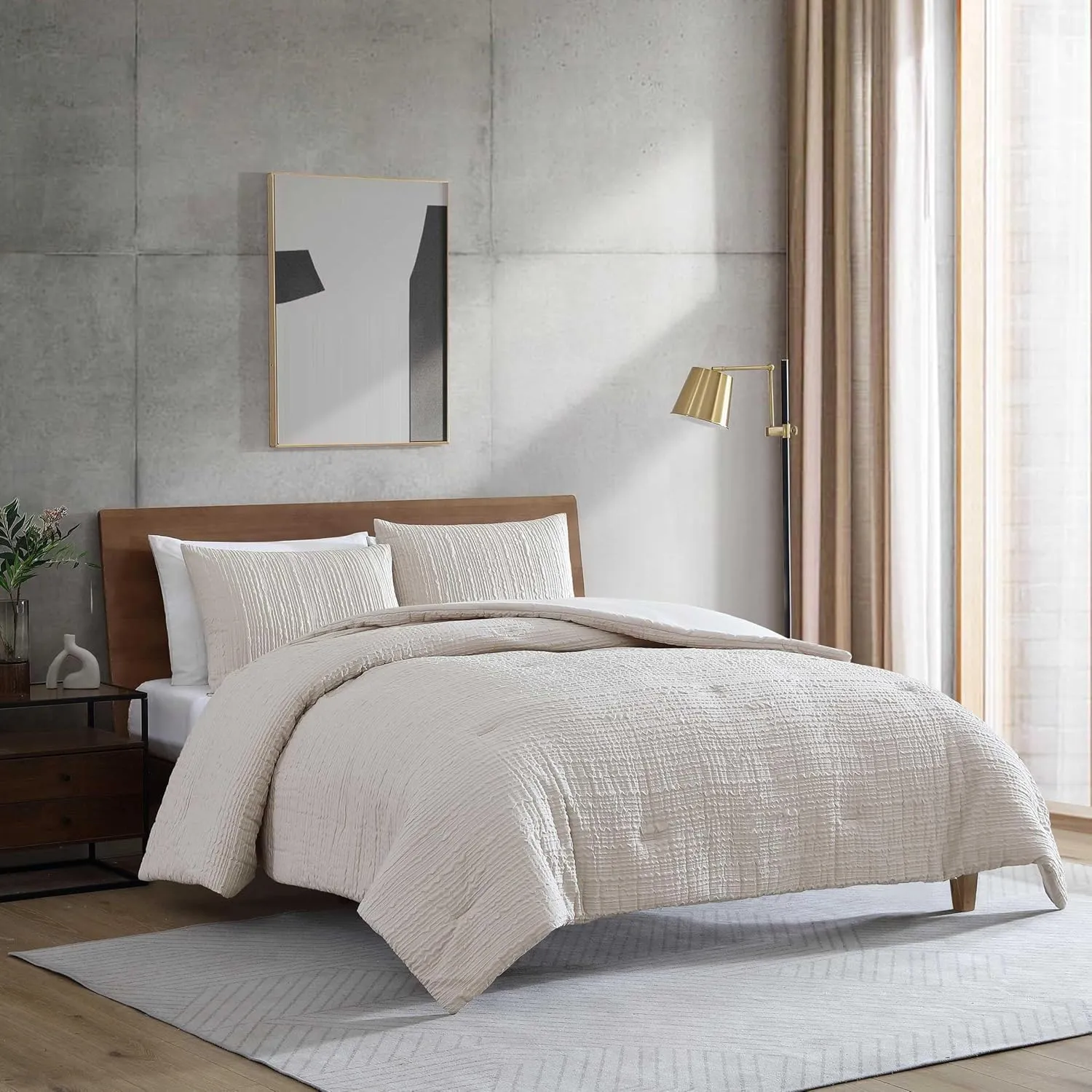 Kenneth Cole - King Comforter Set, Soft Bedding with Matching Shams, Embossed Modern Home Decor (Serenity Wavy Lines Beige, King)