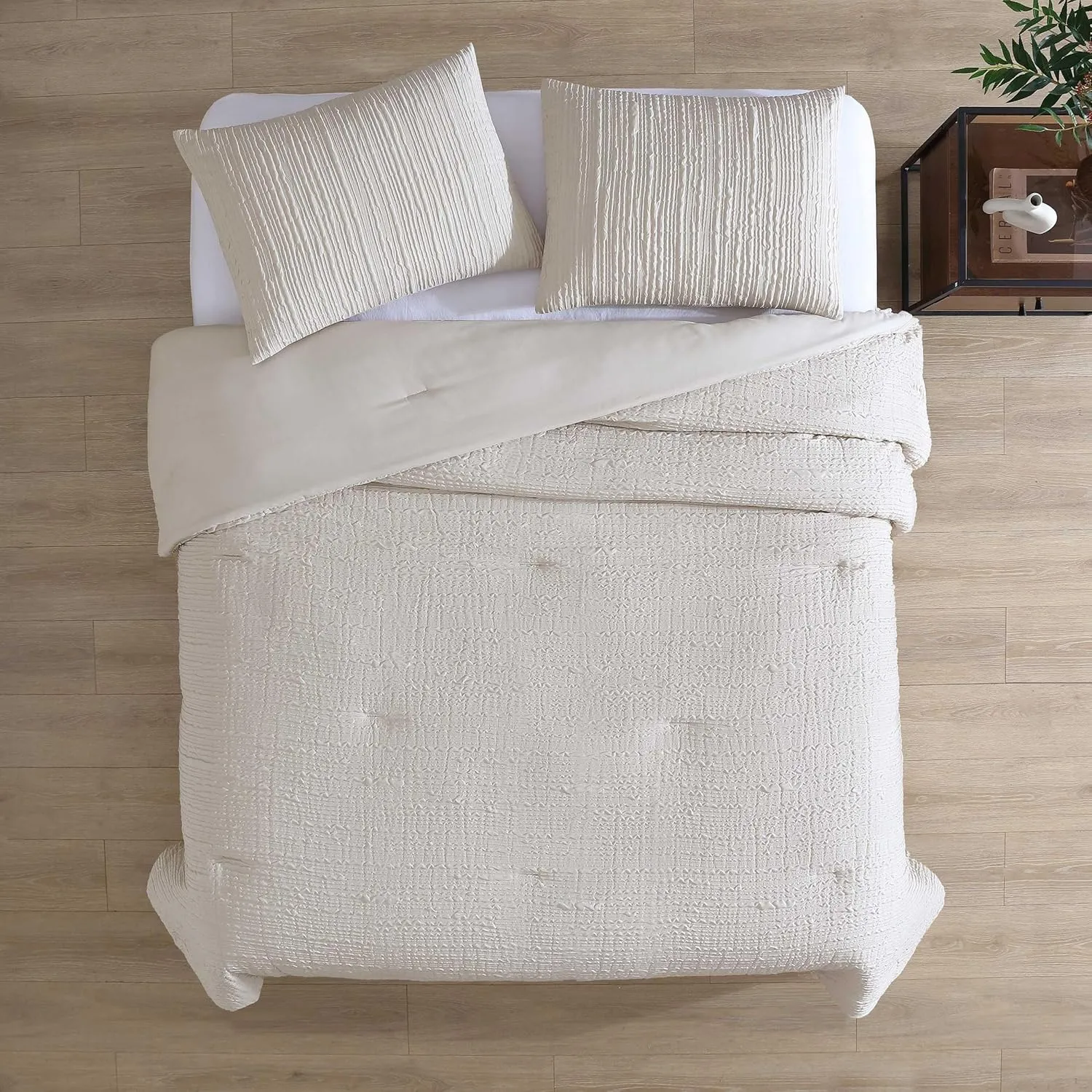 Kenneth Cole - King Comforter Set, Soft Bedding with Matching Shams, Embossed Modern Home Decor (Serenity Wavy Lines Beige, King)