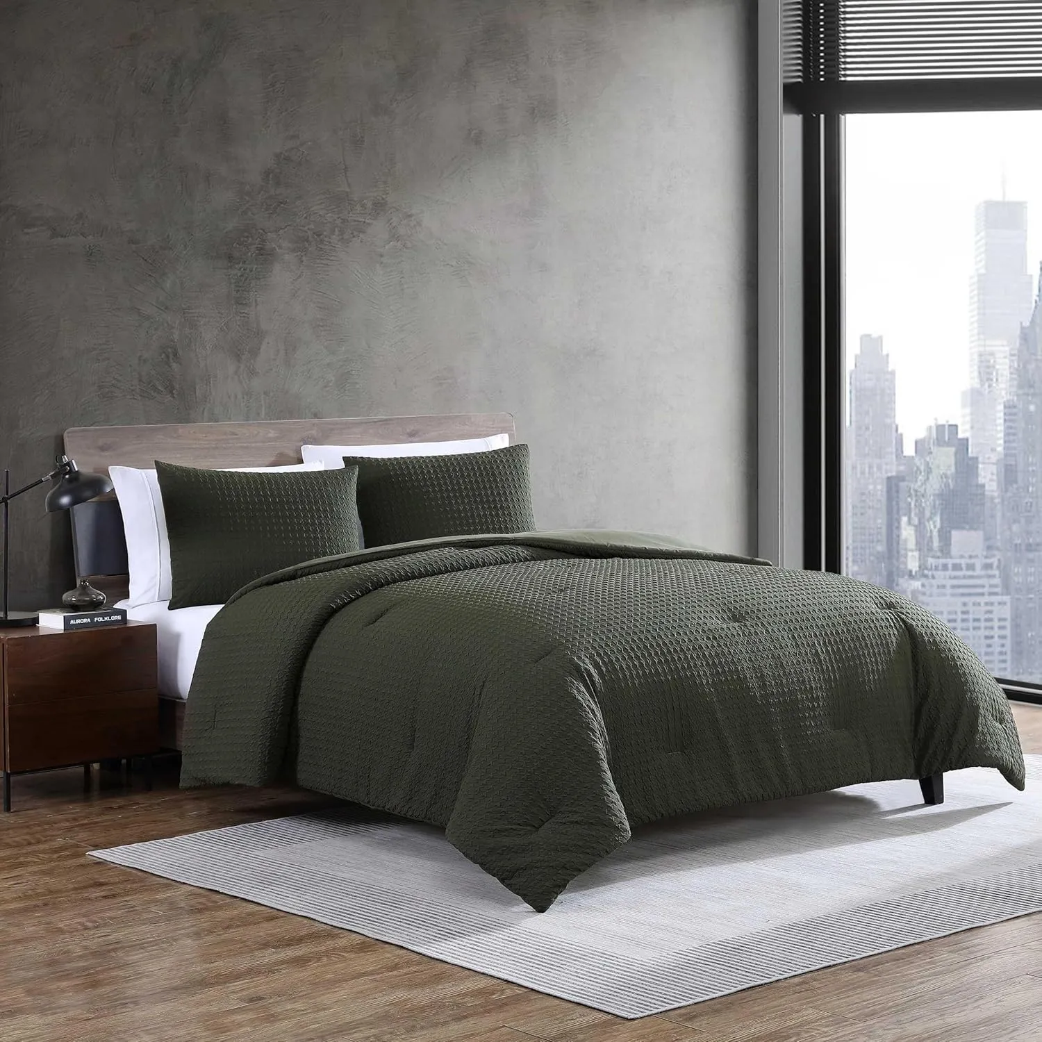 Kenneth Cole - King Duvet Cover Set, Soft Embossed Bedding with Matching Shams, Modern Home Decor, Oeko-Tex Certified (Houndstooth Green, King)