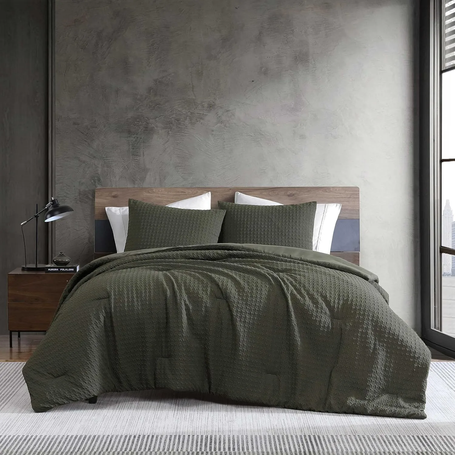 Kenneth Cole - King Duvet Cover Set, Soft Embossed Bedding with Matching Shams, Modern Home Decor, Oeko-Tex Certified (Houndstooth Green, King)