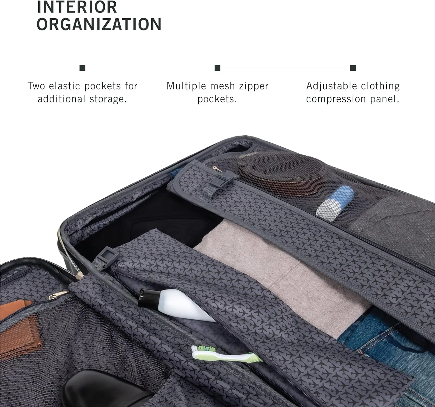 Kenneth Cole REACTION Madison Square Lightweight Hardside Chevron Expandable Spinner Luggage, Black, 2-Piece Set (20" & 28")