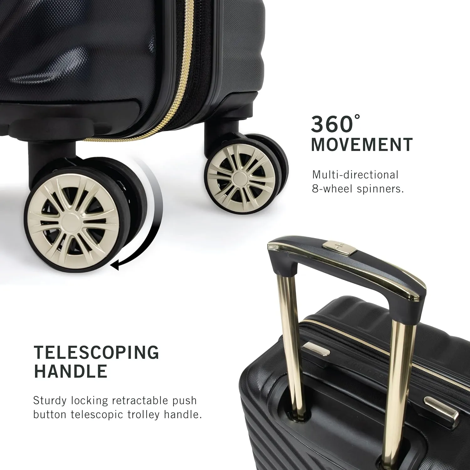 Kenneth Cole REACTION Madison Square Lightweight Hardside Chevron Expandable Spinner Luggage, Black, 2-Piece Set (20" & 28")