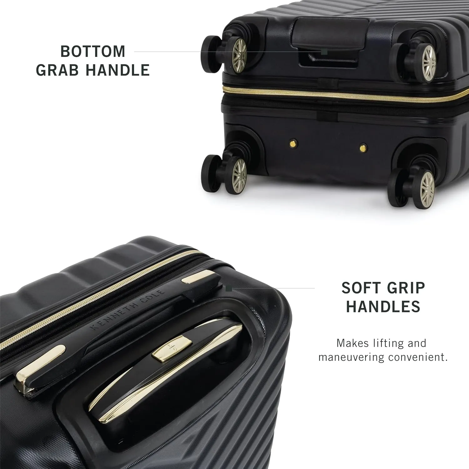 Kenneth Cole REACTION Madison Square Lightweight Hardside Chevron Expandable Spinner Luggage, Black, 2-Piece Set (20" & 28")