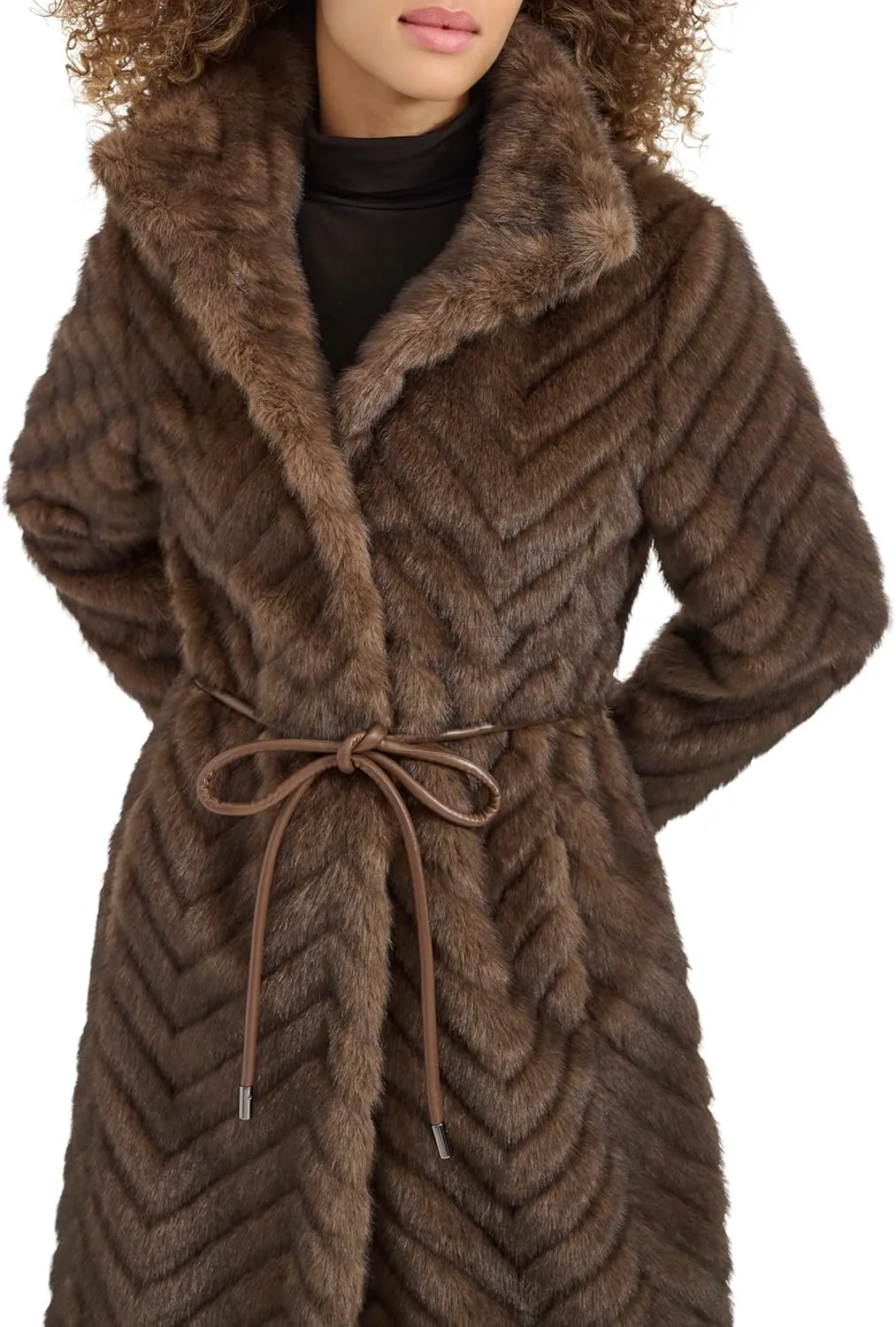 Kenneth Cole Women's Belted Grooved Texture Stand Collar Coat