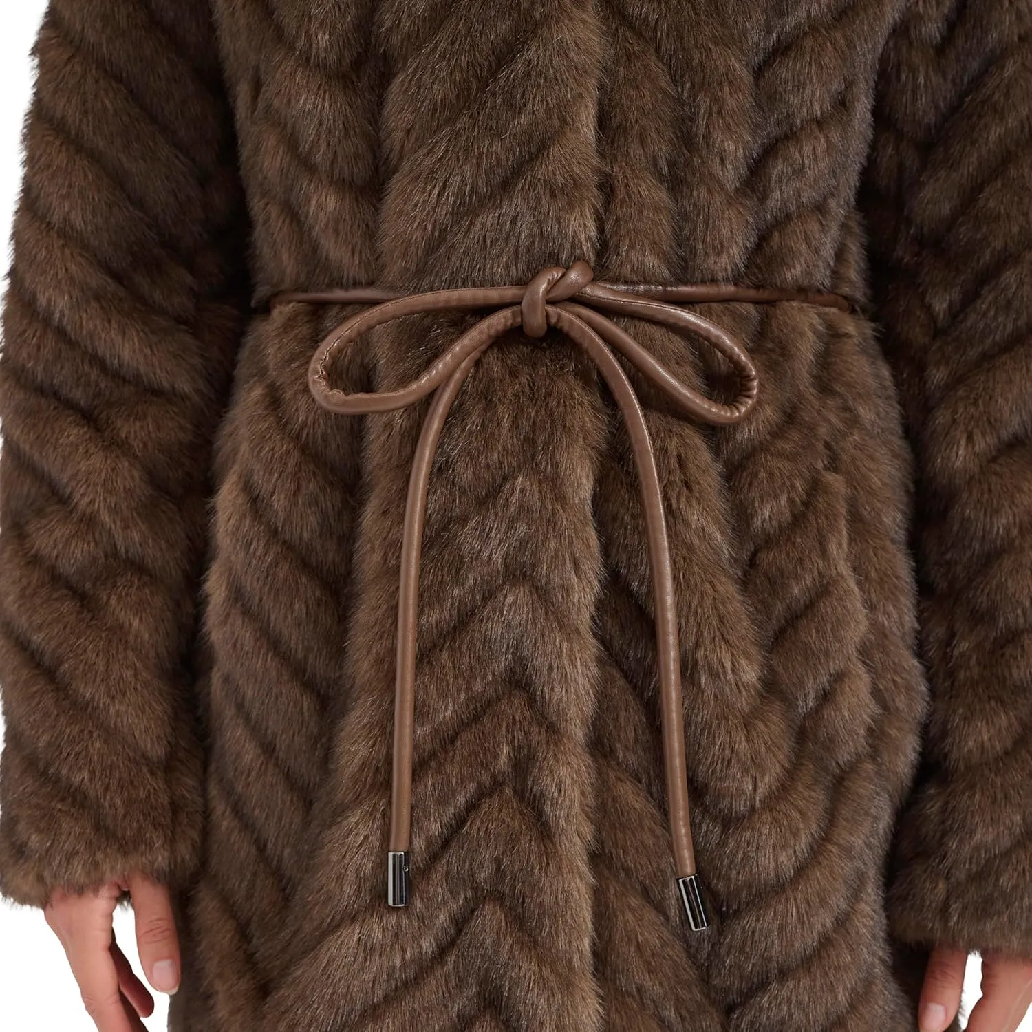 Kenneth Cole Women's Belted Grooved Texture Stand Collar Coat