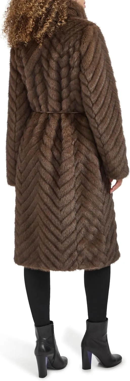 Kenneth Cole Women's Belted Grooved Texture Stand Collar Coat