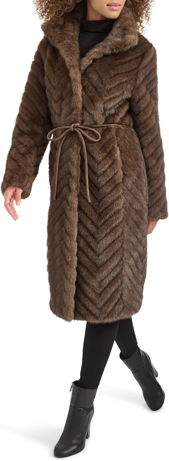 Kenneth Cole Women's Belted Grooved Texture Stand Collar Coat