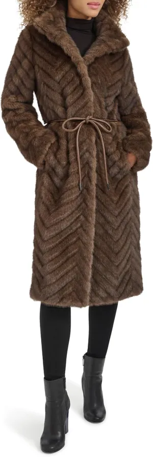 Kenneth Cole Women's Belted Grooved Texture Stand Collar Coat