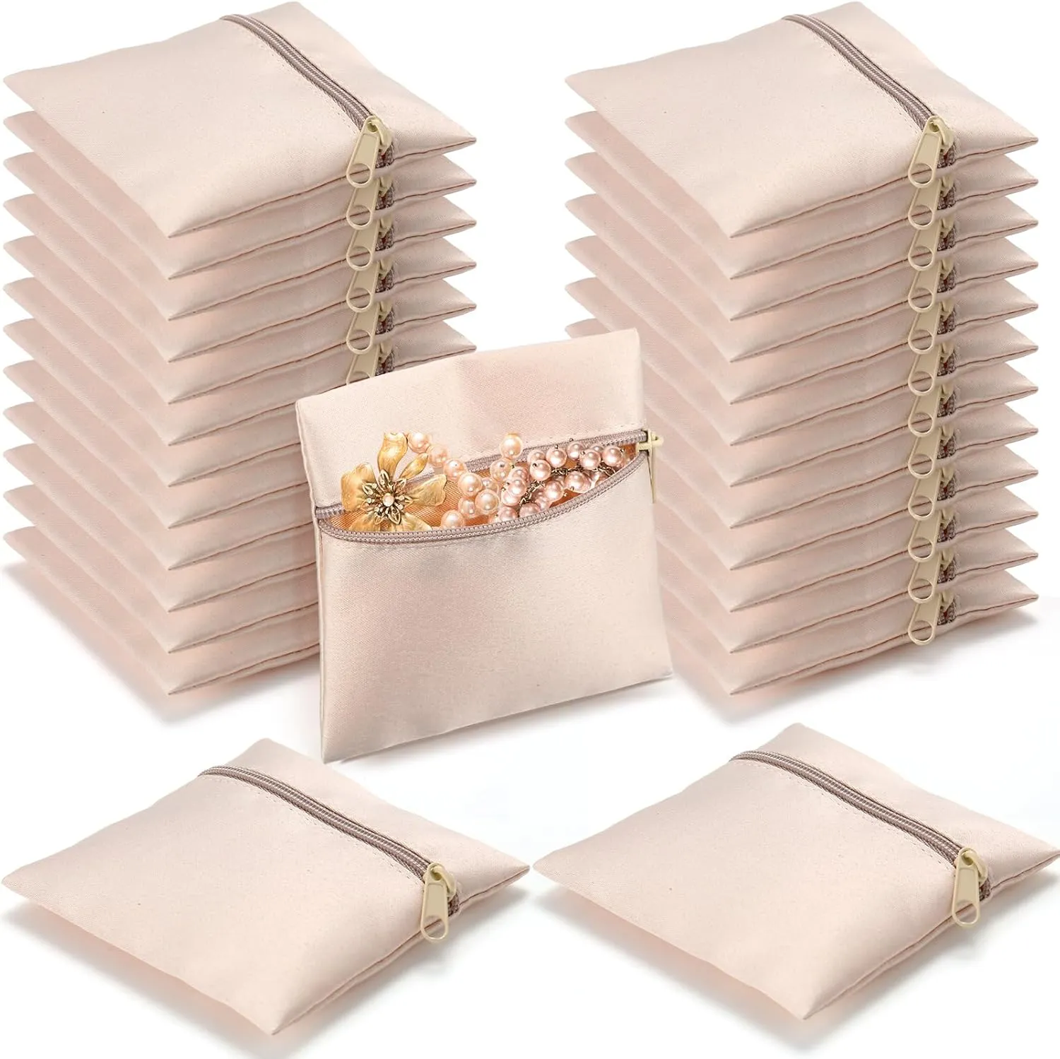 Kenning 50 Pcs Jewelry Pouch 3.74 x 3.74 Inch Small Jewelry Packaging Gift Bag Cotton with Zipper for Women Bracelet Necklace Travel Business Trip
