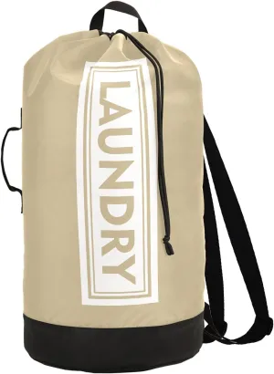 Khaki Laundry Backpack Large Heavy Duty Laundry Bag with Shoulder Straps Waterproof Laundry bag for Traveling Camp Dirty Clothes Organizer for College Students
