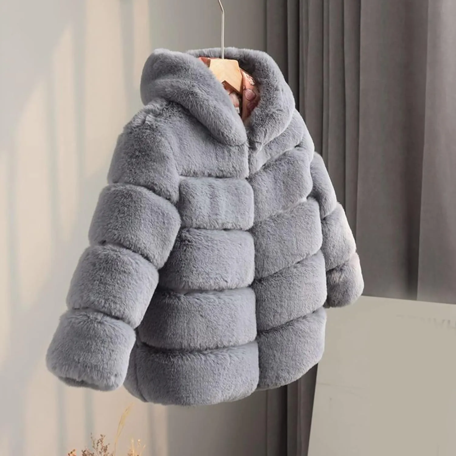 Kids Girls Warm Hooded Faux Fur Fleece Jacket Coat Thick Furry Fuzzy Jacket Outerwear Toddler Girls Winter Overcoat
