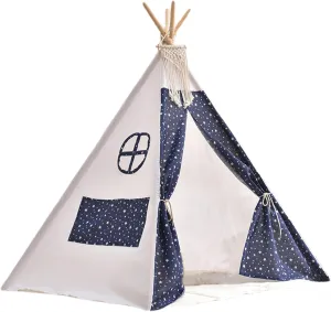 Kids Play Tent, Teepee Tent for Kids Starry Pattern Play with Door Curtain & Skylight 31.5x31.5x43 Inch Cotton Linen Toddler with Tassel for Indoor