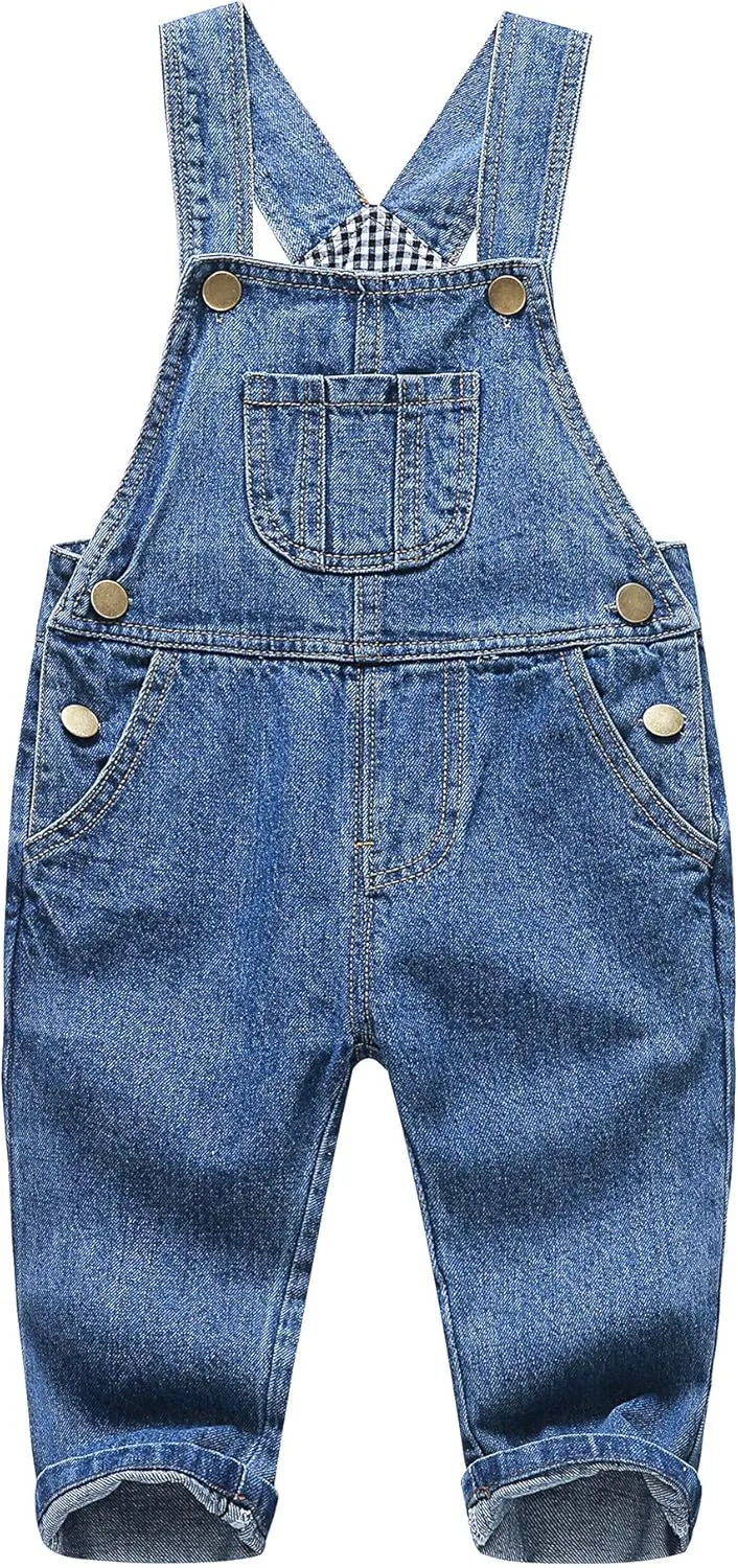 KIDSCOOL SPACE Baby Boy Girl Jean Overalls,Toddler Ripped Denim Cute Workwear