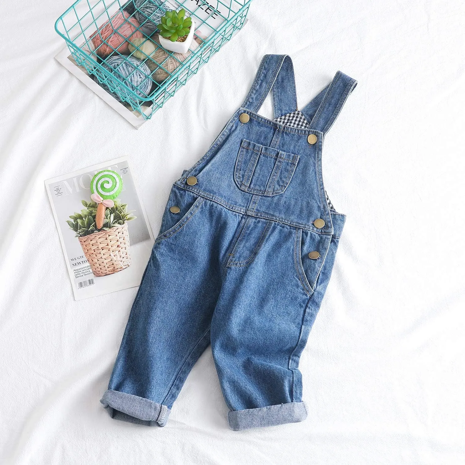 KIDSCOOL SPACE Baby Boy Girl Jean Overalls,Toddler Ripped Denim Cute Workwear