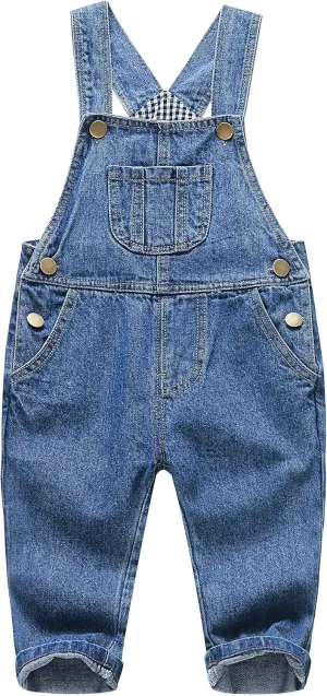 KIDSCOOL SPACE Baby Boy Girl Jean Overalls,Toddler Ripped Denim Cute Workwear