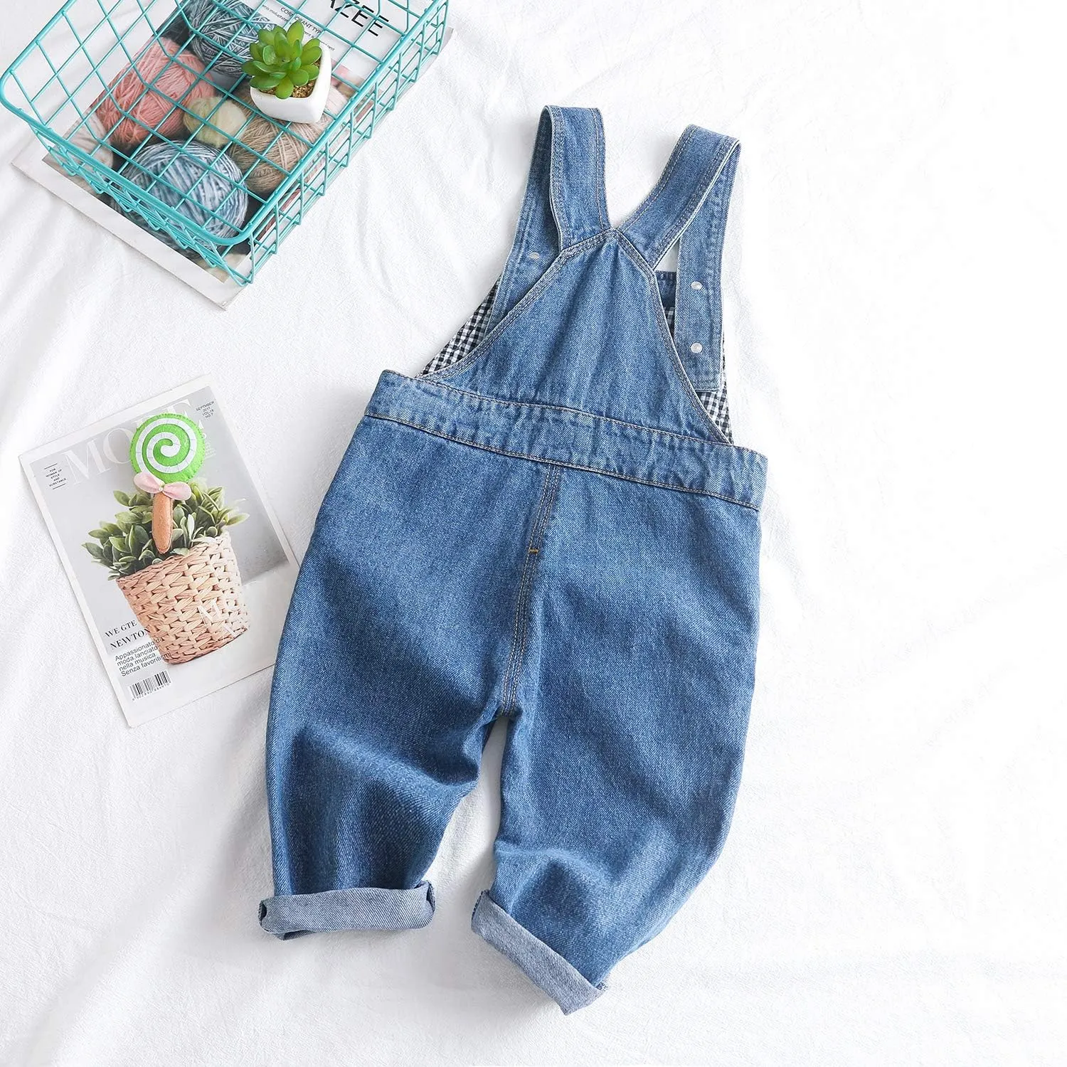 KIDSCOOL SPACE Baby Boy Girl Jean Overalls,Toddler Ripped Denim Cute Workwear