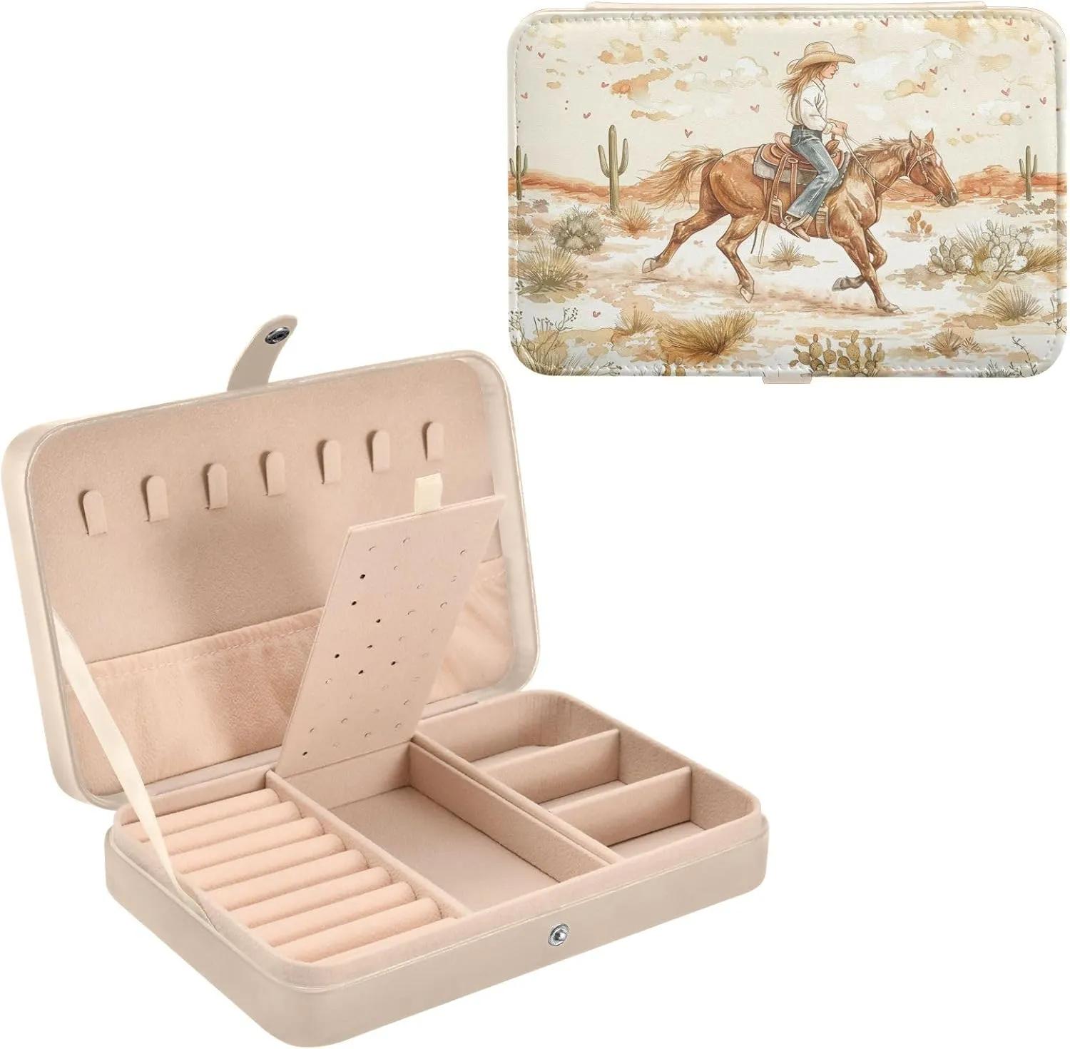 Kigai Jewelry Box for Women Girls Portable Travel Jewelry Case Jewelry Organizer Box Necklace,Earrings,Rings,Bracelet Jewelry Organizer Storage-Western Desert Horseback Riding