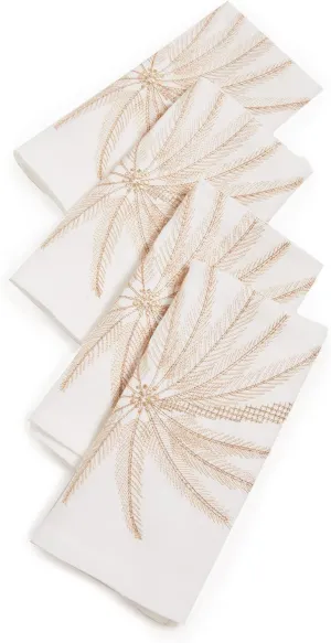 Kim Seybert Women's Palm Coast Napkin Set of 4, White/Natural/Gold, One Size