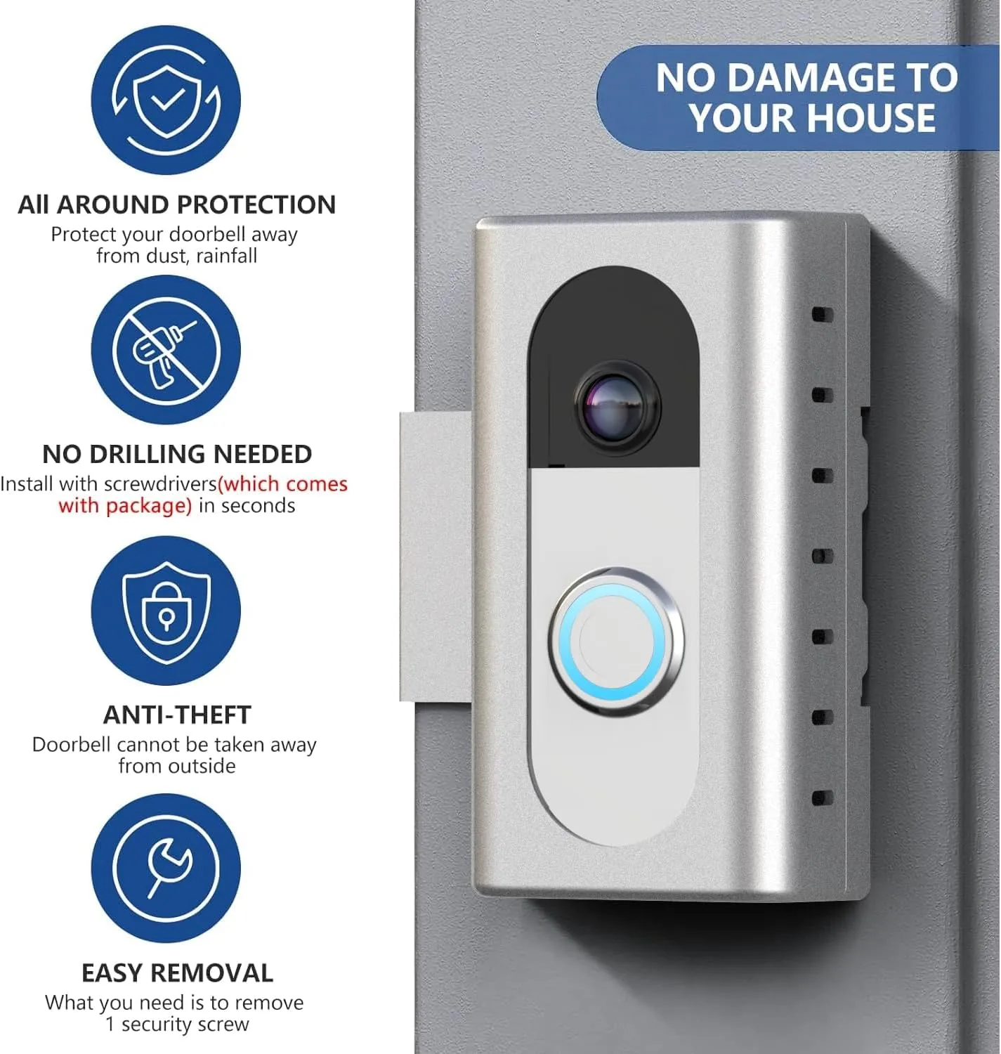 KIMILAR Anti-Theft Video Doorbell Mount Compatible with Most Wireless Video Doorbell, Adjustable Mounting Bracket Accessories for Houses, Apartments, Businesses