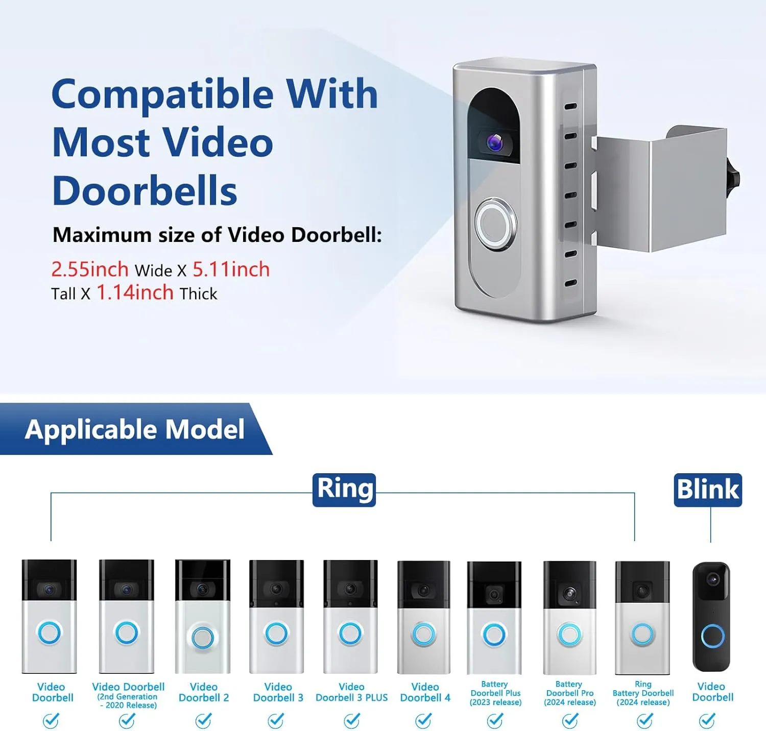 KIMILAR Anti-Theft Video Doorbell Mount Compatible with Most Wireless Video Doorbell, Adjustable Mounting Bracket Accessories for Houses, Apartments, Businesses