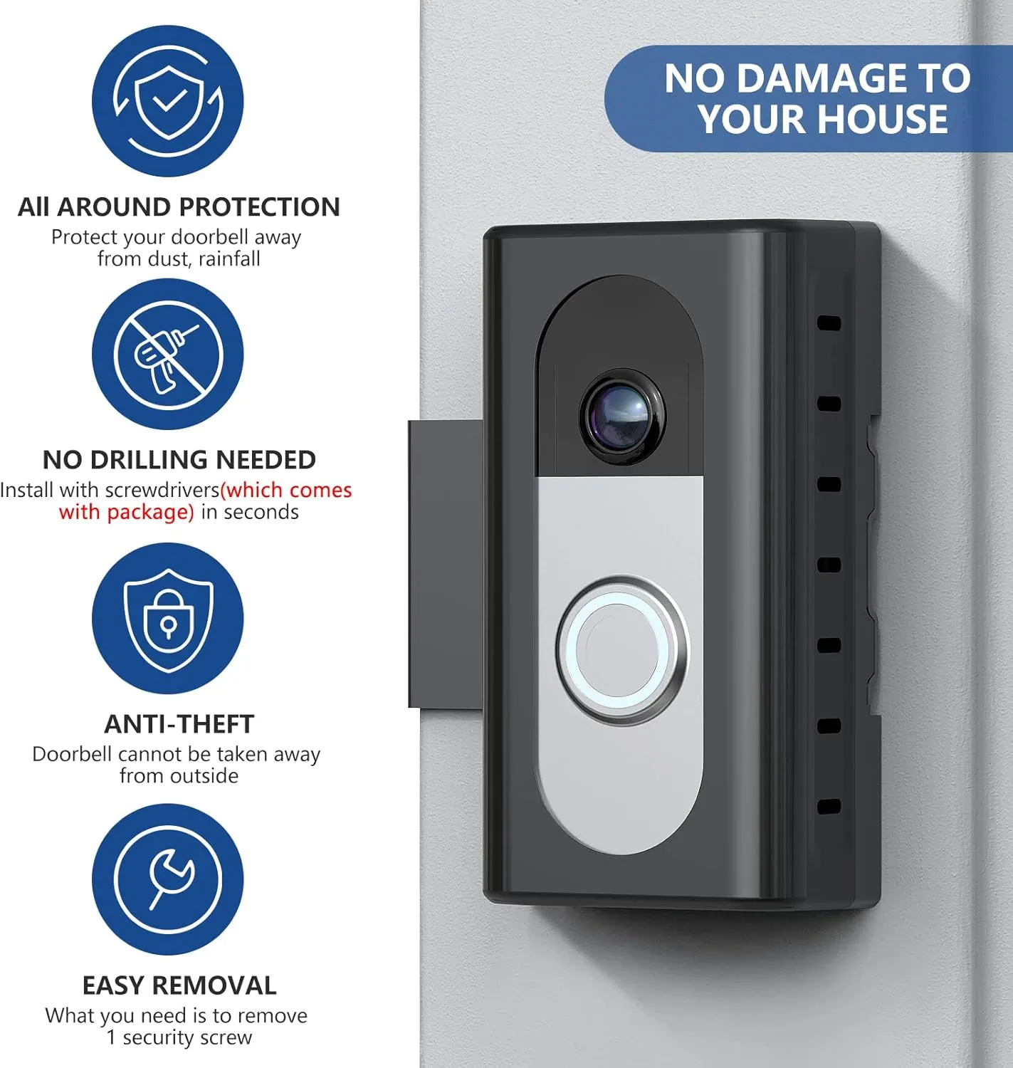KIMILAR Anti-Theft Video Doorbell Mount Compatible with Ring/Blink Wireless Video Doorbell, Adjustable Mounting Bracket Accessories for Houses, Apartments, Businesses, Not for Security Door