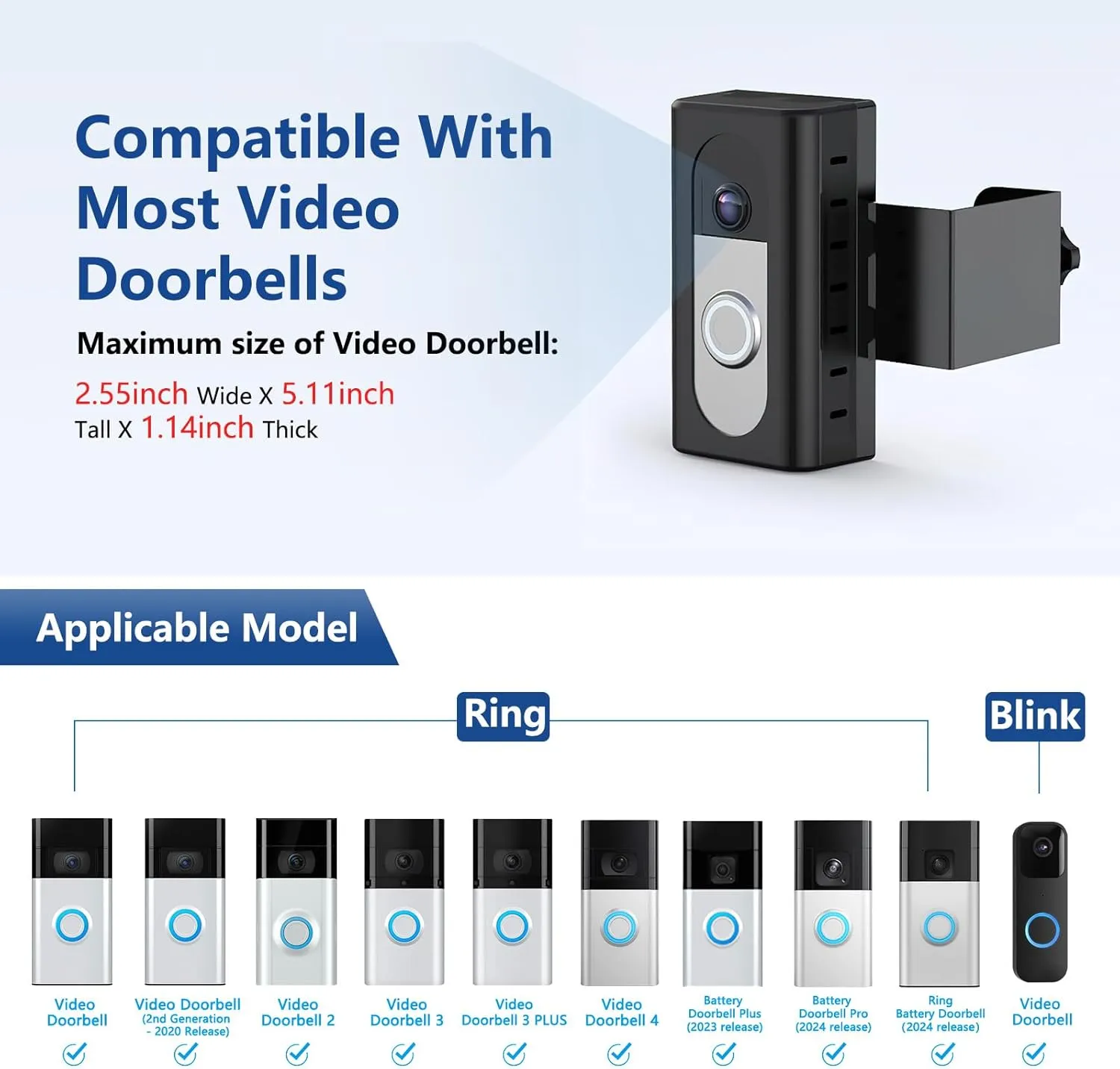 KIMILAR Anti-Theft Video Doorbell Mount Compatible with Ring/Blink Wireless Video Doorbell, Adjustable Mounting Bracket Accessories for Houses, Apartments, Businesses, Not for Security Door